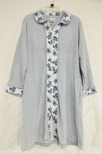 Vtg 90s VANITY FAIR Blue/White Gingham Nightgown Housecoat Robe Duster Zip Sz M