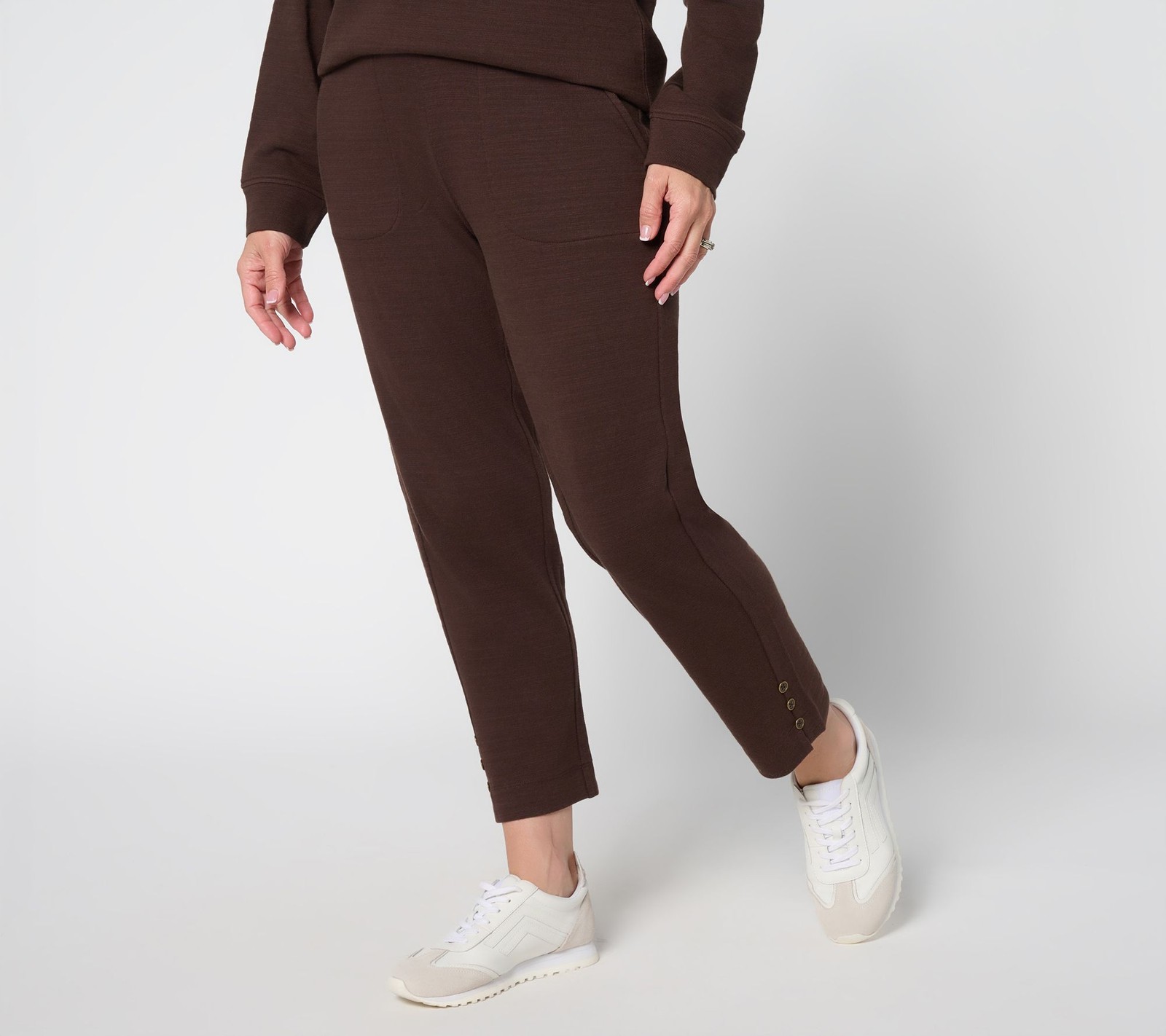 Maya J Women's Petite Pants PM Denim & Co. Active Textured Cotton Brown A698199