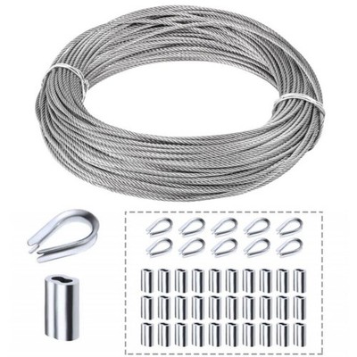 1/8'' wire cable, 100ft Wire Rope Metal Cable With Loop Sleeve And Steel Thimble