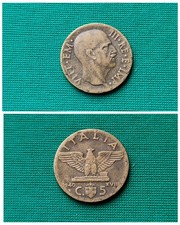 ITALIA VITTORIO EMANUELE III.5 CENTESIMI.XVIII.Brovnzo 1940 R MB Come da Foto