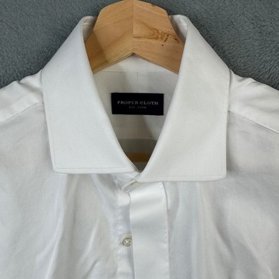 Proper Cloth Men White Cotton Twill French Cuff Spread Collar Dress Shirt Large