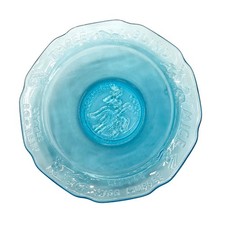 Mother Goose blue glass bowl, Tiara by R. S., Children's bowl, vintage bowl