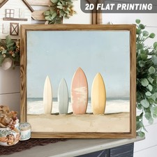 Surfboard Ocean Scene Wooden Sign Coastal Beach Decor Vintage Summer Art Decor