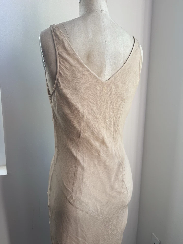 Vestido Catherine Malandrino Seda Desnudo Sin Mangas Cuello en V con Apliques Florales Y2K Foto 4 de 4