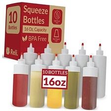 Plastic Squeeze Bottles, 16 oz. 10 Pack Condiment Squeeze Bottles for
