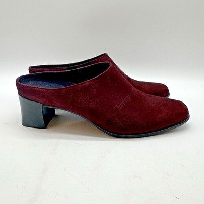 Munro American Margo Burgundy Suede Heeled Mules Women's 8N Slip On Comfort Shoe