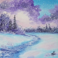 Original Oil Winter Landscape Painting Snow Path Impressionist Wall Art Decor