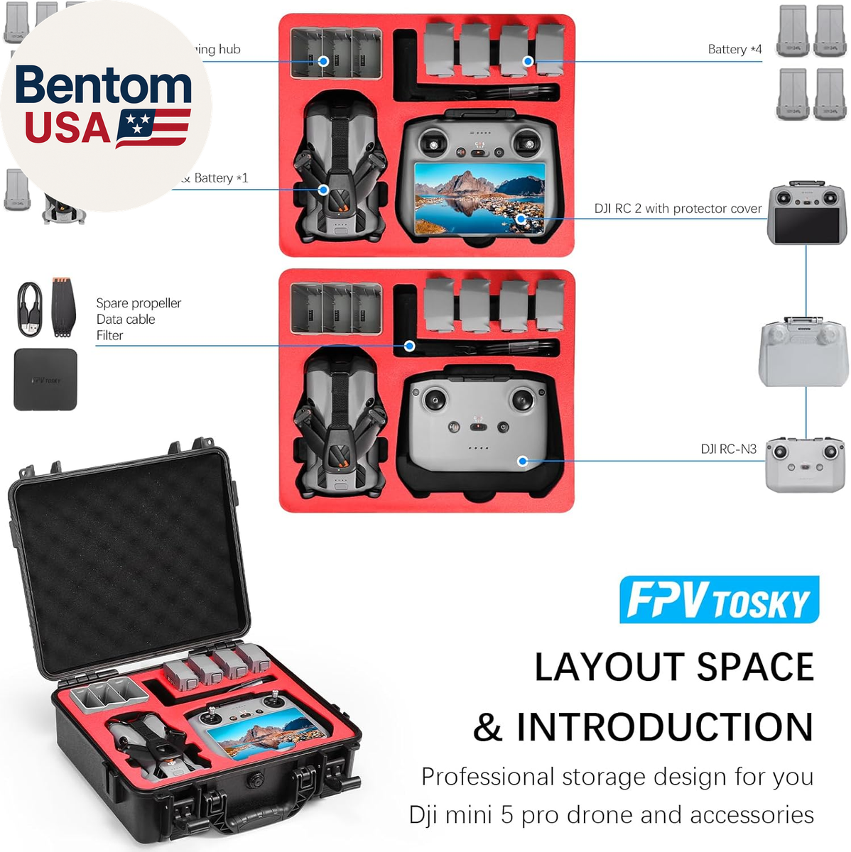 Hard Case for DJI Mini 5 Pro/Fly More Combo/Plus, Waterproof