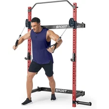 1000LBS Wall Mounted Folding Squat Power Rack for Home Gym with Pull-Up Bar