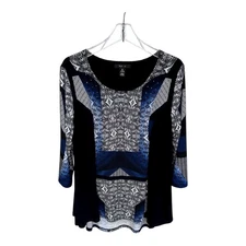 Style & Co. Geometric Printed Top (3/4 Sleeve Length)-Size XL