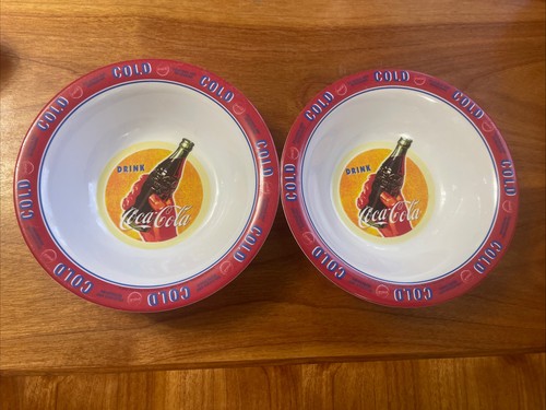 Set (2) Vintage GIBSON Coca-Cola Melamine Cereal Bowls D=7.25", H=1.75"