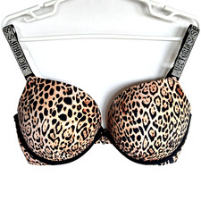 Victoria Secret Bombshell Sparkle Strap Cheetah Bikini Swim Top Adds 2 Cups 38DD