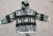 Tejidos Ruminahui Wool Aztec Alpaca Hooded Button Sweater Vintage Youth Equador