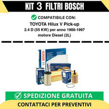 KIT BOSCH 3 Filtri tagliando per TOYOTA Hilux V Pick-up 2.4 D 55 kw Diesel 19...
