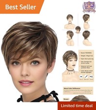 Pixie Wigs Brown Blonde Highlights Short Synthetic Hair for Women Daily Party