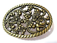 DARKENED GOLD TONE OPEN WORK FLORAL SOUTH WESTERN BELT BUCKLE BRASS TONE