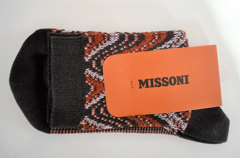 🆕️ MISSONI ETIQUETA NARANJA Marrón MULTI ONDA Algodón LUREX Calcetines al Tobillo S M L Foto 4 de 4