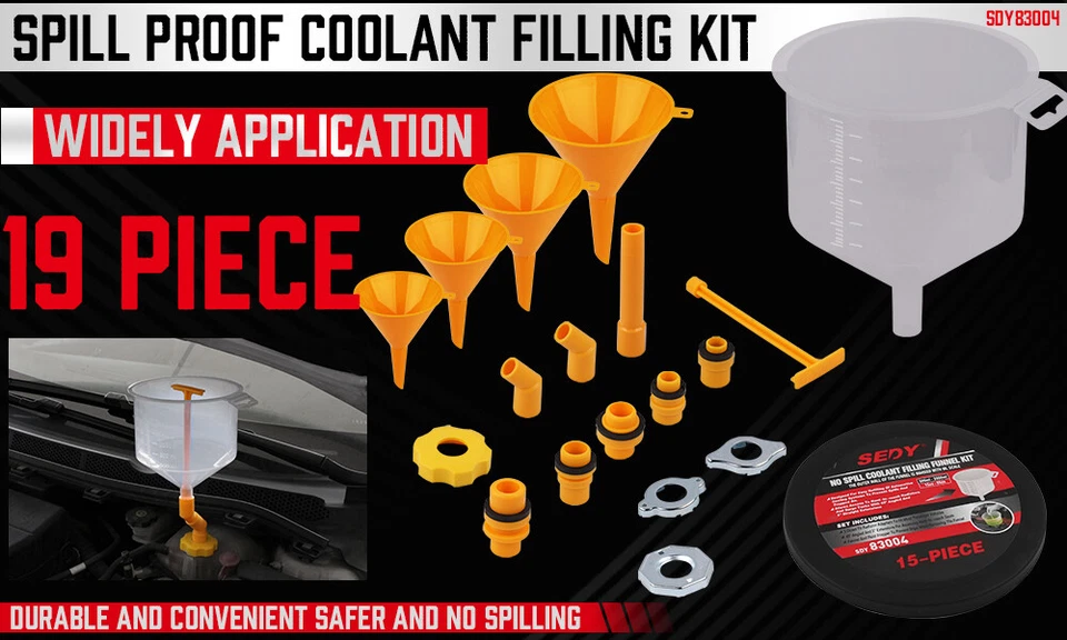 19-Piece Radiator Coolant Funnel Kit Spill Proof Car Refilling Universal Adaptor - image 2 of 4