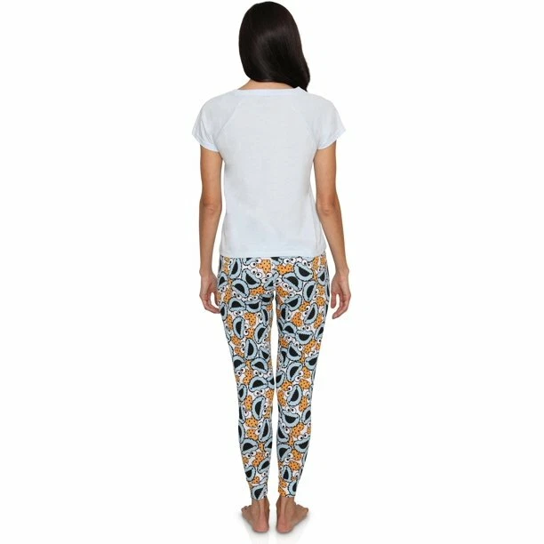 ¡Conjunto oficial de camiseta y pantalones Sesame Street Cookie Monster Om Nom Nom! (Adulto XL) Foto 3 de 4