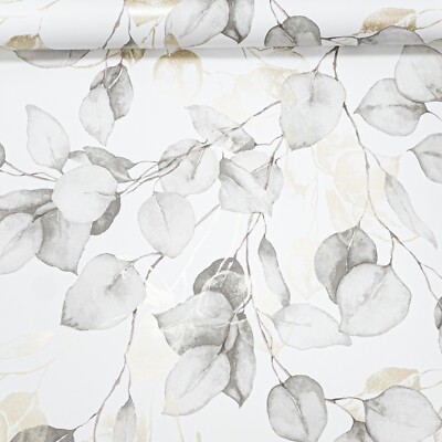 Grau Natur Floral Tapete Weiß Gold Metallic Grau Eukalyptus Blätter Glatt