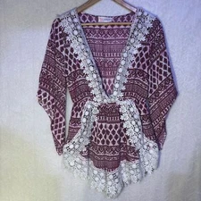 L'ATISTE Burgundy/Pink and White Patterned Romper