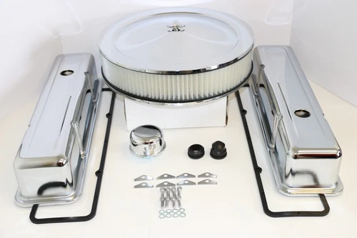 SB Chevy Chrome Engine Dress Up Kit Tall Valve Covers 14" Air Cleaner SBC 350