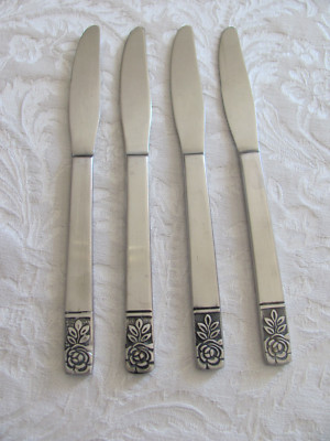St Regis Rose & Leaves- Stainless Steel-Hong Kong- 8 3/8'' Dinner Knives-Set of 4