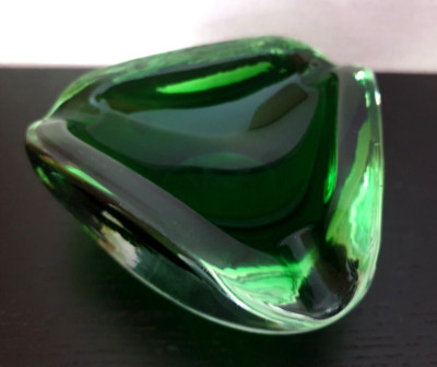 Venezianische Glaskunst Murano Schale Aschenbecher Ashtray Smaragd Luftblase