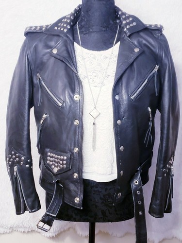Black Leather Biker Jacket Womens Size 
