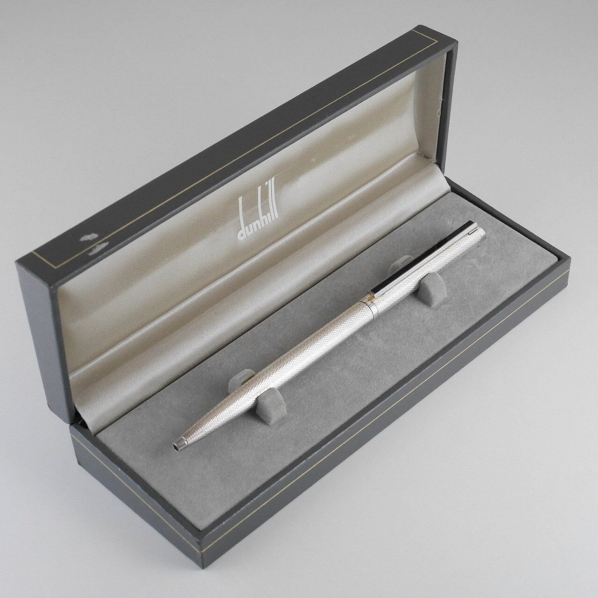 dunhill Gemline Silver Plated Barley Black Clip Ballpoint Pen
