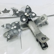Y2K Vintage Butterfly Hair Clip Barrette PAIR Clear Rhinestone Silver Tone