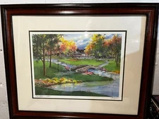 Tom Lynch Watercolor Print Framed river forest country club #/100 32" x 26"