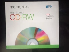 Memorex 5 Pack High Speed Blank CD-RW 12x 700MB/Mo 80 Minutes with Cases Sealed