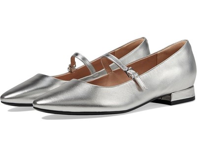 Rockport Taren Dress Flats Women's 9 Silver Leather Pointed Toe Slip-On ZPO898