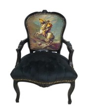 Barockstuhl Salonstuhl Schwarz Gold Stoff Schminkstuhl Wohnzimmer Royal Thron