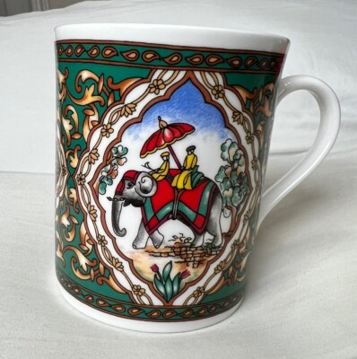 ROYAL WORCESTER JAIPUR ENAMELS 3 5/8'' Elephants Mug - England -