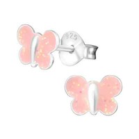 Rosa Glitzer Schmetterling Ohrstecker Echt 925 Silber MäDchen Ohrringe Kinder