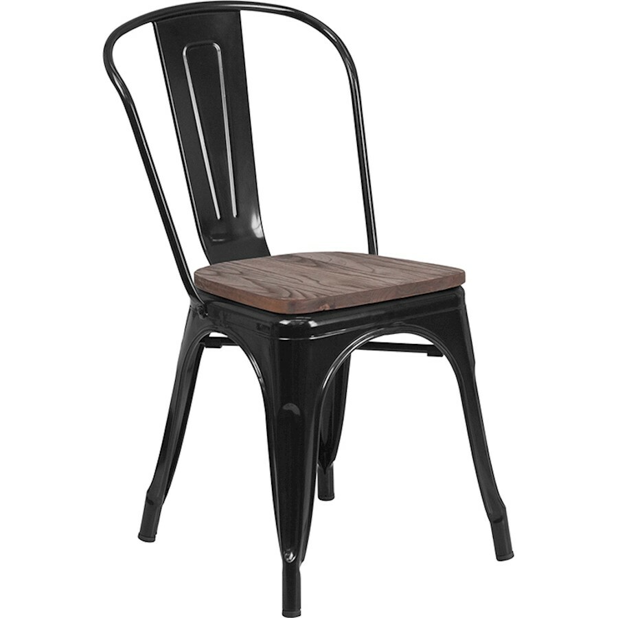 Flash Furniture Black Metal Stackable Chair with Wood Seat - CH-31230-BK-WD-GG