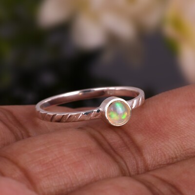 Gift For Her Natural Ethiopian Opal Stackable Engagement Ring 925 Silver