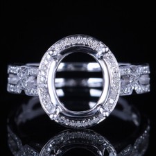 Sterling Silver Semi Mount Oval 10x8mm Natural Diamond Ring Setting Fine Jewelry