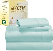 California Design Den Natural 100% Cotton Sheets, Softest Queen Sheet Set, 400 T