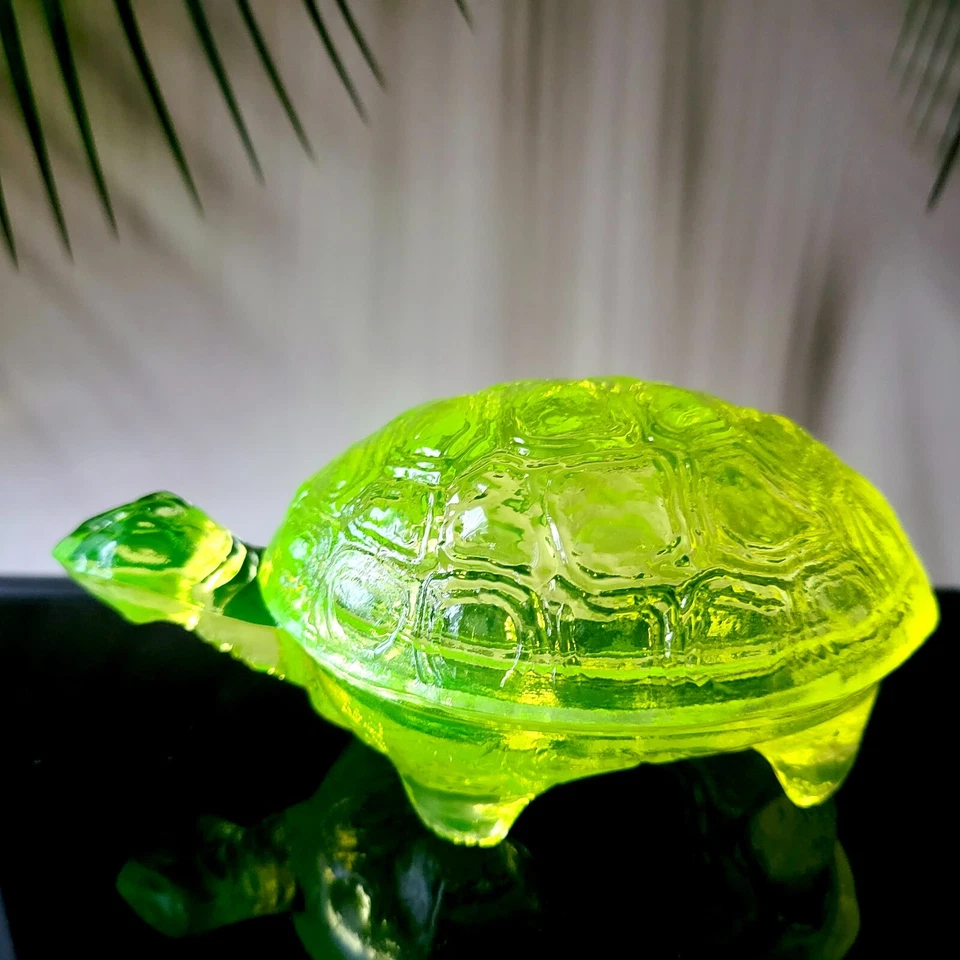 Урановое стекло черепаха безделушка коробка вазелин желтое стекло ювелирных изделий стеклянная шкатулка животное - Изображение 3 из 4