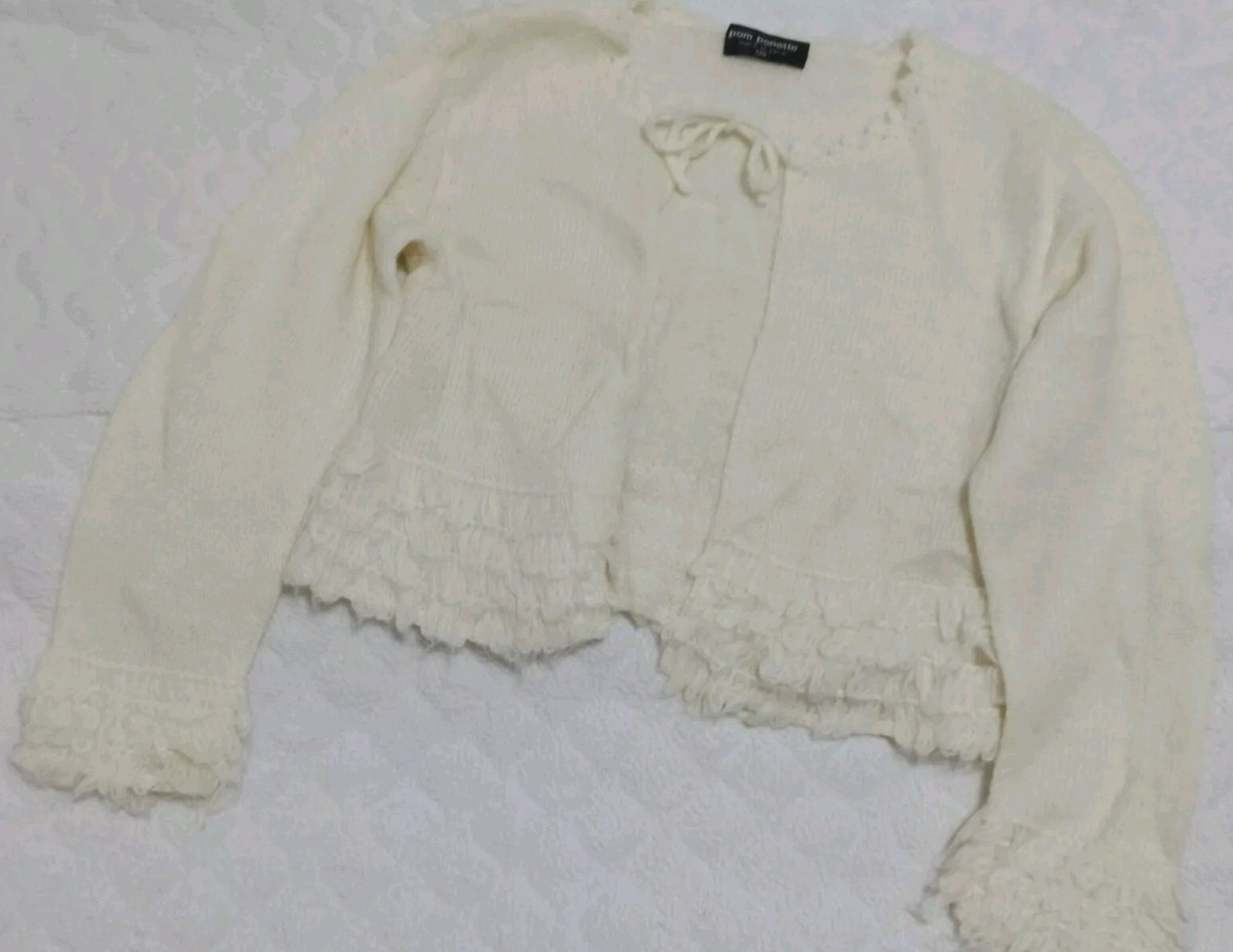 Pom Ponette knit cardigan girls Japanese vintage white 120cm Very