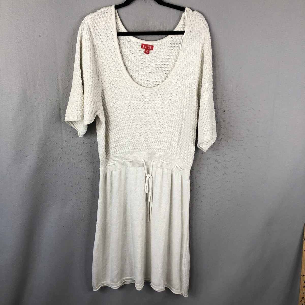 Elle Sweater Dress Women 2X Plus Size Beige Gold Metallic Sparkle Stretch  Office