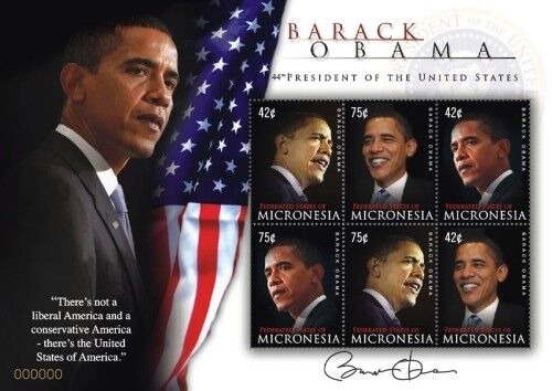 Micronesia 2009 - Presidente Barack Obama - Hoja de 6 Estampillas - Scott #784 - Estampillada sin montar o nunca montada - Imagen 1 de 1