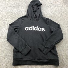 Adidas Hoodie Womens Medium Black Spell Out Graphic Pullover Gym Drawstring