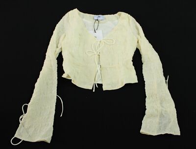 Yllw The Label Women's Long Sleeve Cleo Bubble Tie Top LC7 Cream Size XS NWT