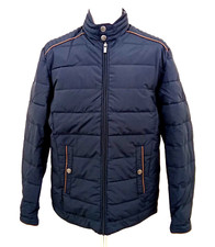 Armand Thiery Men's Quilted Jacket Navy Zip Up Pockets Elbow Patches New F1