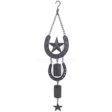 Metal Lucky Horseshoes Stars Welcome Wind Chime Bell Rustic Western Porch Decor