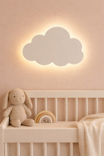 Wooden Cloud Night Light for Nursery, Handmade LED Wall Lamp, Kids Room Decor